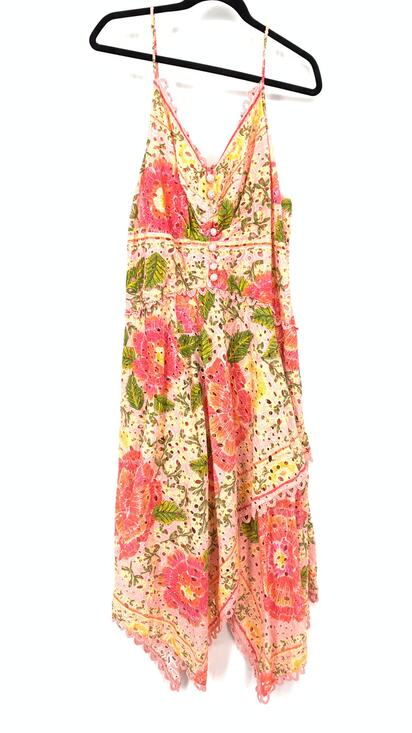 FARM Rio Dresses & Skirts - Farm Rio Blooming Floral Cotton Midi Dress XL Asymmetrical Hem Multicolor Floral